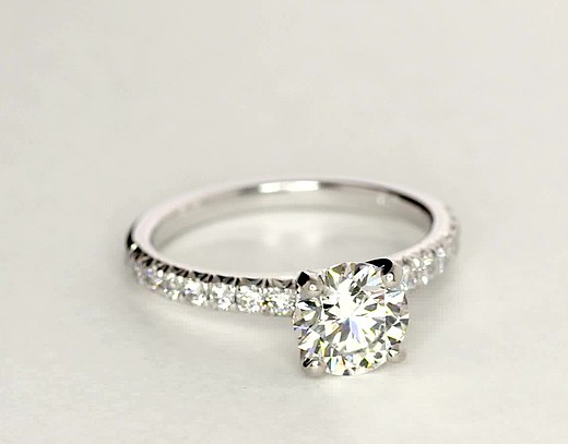 French Pavé Diamond Engagement Ring in 14k White Gold (1/4 ct. tw ...