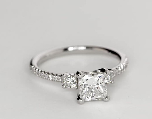 Petite Micropavé Trio Diamond Engagement Ring in Platinum (1/4 ct. tw ...