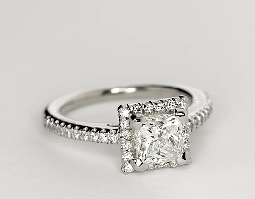 Princess Cut Halo Diamond Engagement Ring in Platinum | Blue Nile