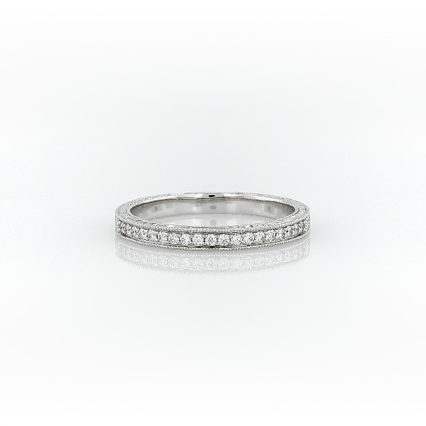Hand-Engraved Micropavé Diamond Ring in 14k White Gold (1/8 ct. tw.)