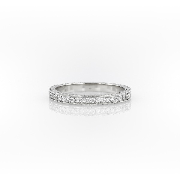 Engraved Micropavé Diamond Ring in Platinum