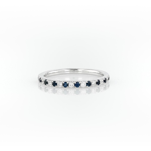 14k 白金Riviera 密釘藍寶石與鑽石戒指（1.5 毫米）