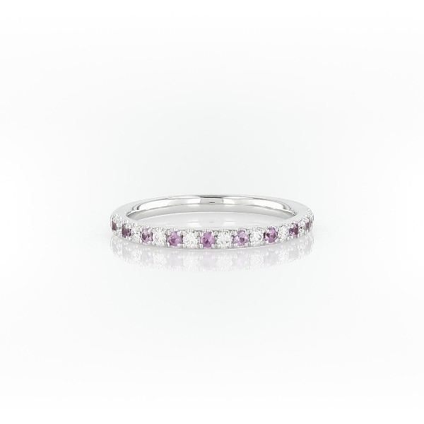 Riviera Pave Pink Sapphire and Diamond Ring in 14k White Gold (1.5 mm)