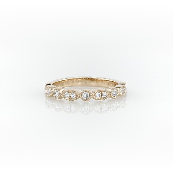 14k 黃金鋸狀欖尖形及圓點鑽石訂婚戒指（1/5 克拉總重量）
