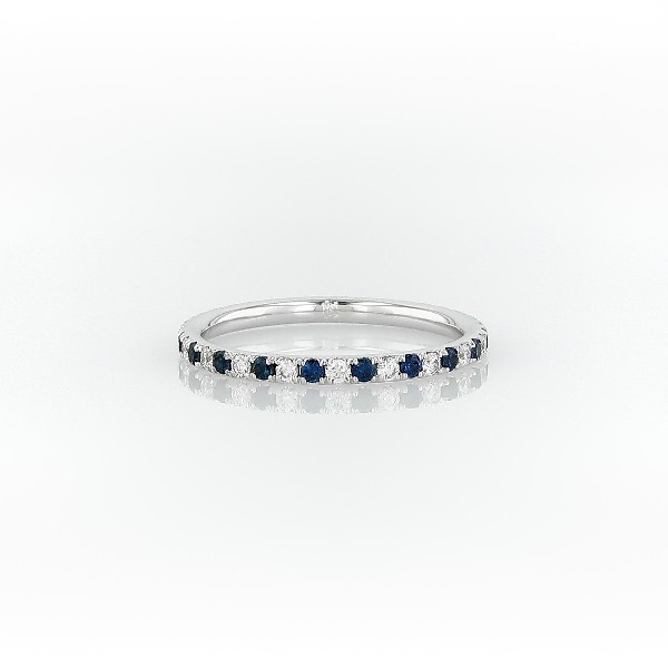 Riviera Pavé Sapphire and Diamond Eternity Ring in 14k White Gold (1.5mm) 