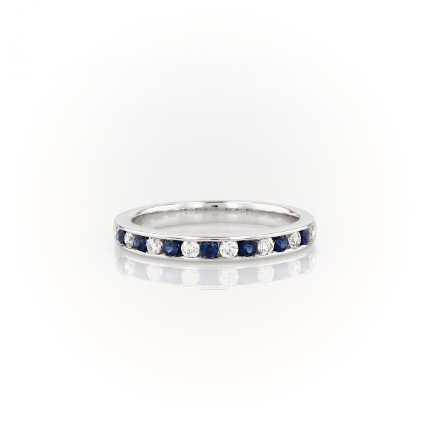 Bague diamants et saphirs bleus sertis barrette en or blanc 18 carats(0.18 carat, poids total)