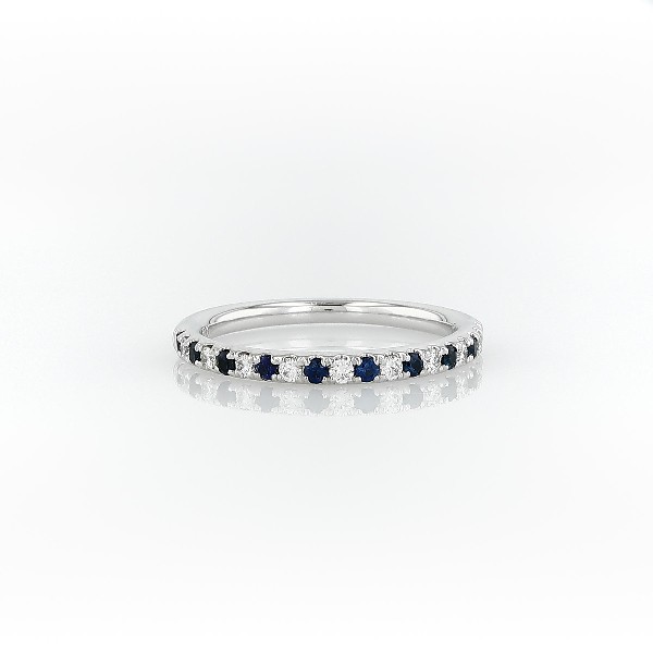 鉑金Riviera 密釘藍寶石與鑽石戒指（1.5 毫米）