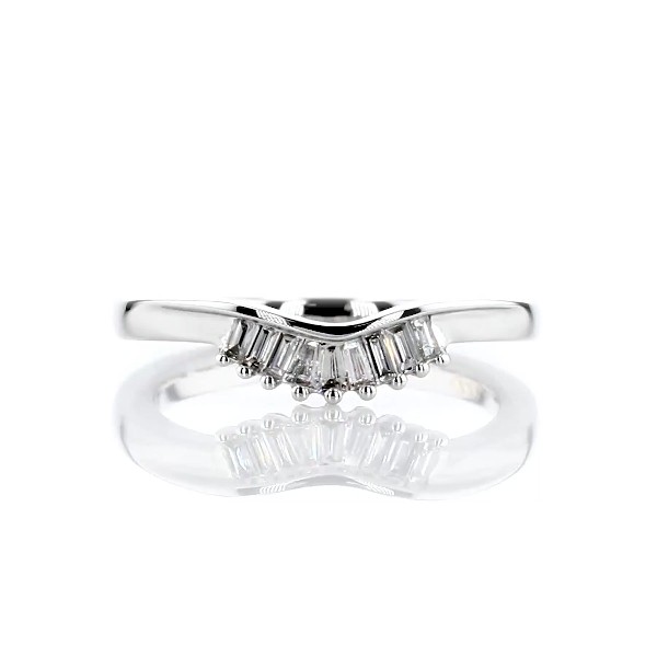 14k 白金 ZAC Zac Posen 小巧长方形钻石和密钉钻石冠状弧形结婚戒指（1/8 克拉总重量）