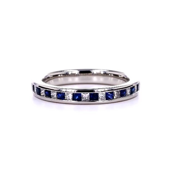 Channel Set Princess Diamond and Blue Sapphire Ring in Platinum (1.5 mm)