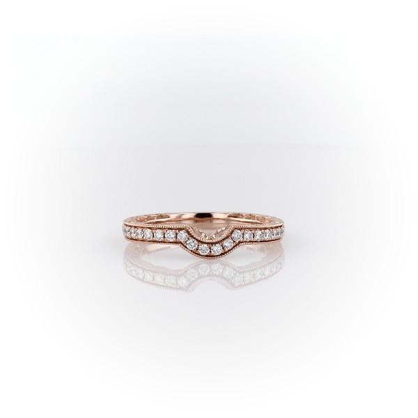 14k 玫瑰金弧形钻石和锯状滚边刻纹剖面结婚戒指（1/4 克拉总重量）