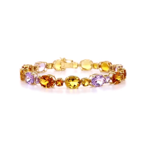 Citrine and Amethyst Bracelet in 14k Yellow Gold