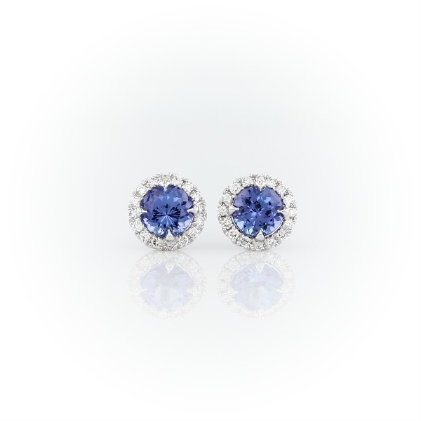 Tanzanite and Micropavé Diamond Stud Earrings in 14k White Gold (5mm)