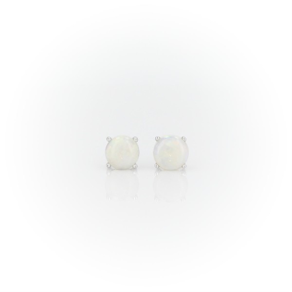 Opal Stud Earrings in 18k White Gold (5mm)