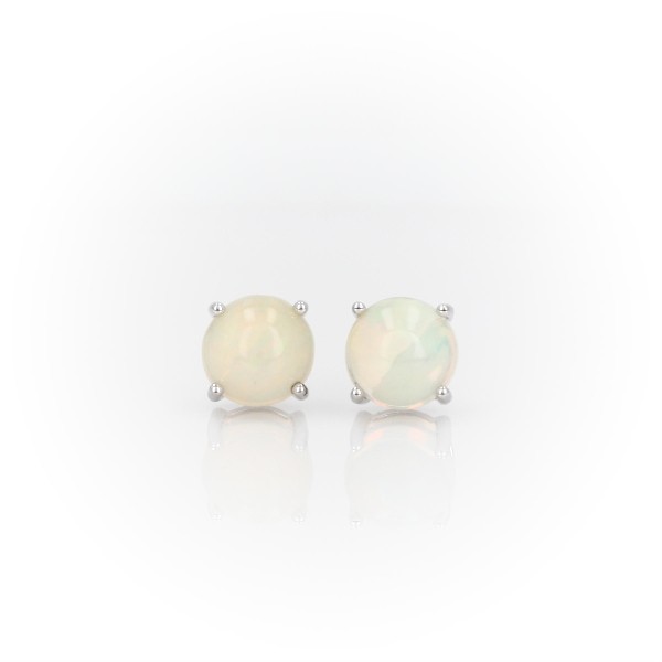 Opal Stud Earrings in 14k White Gold (7mm)