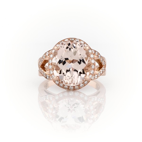 Morganite and Diamond Halo Ring in 18k Rose Gold (13x11mm)