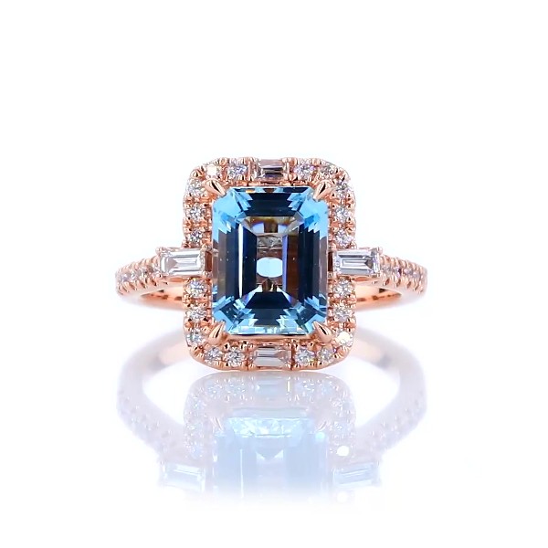 Emerald Cut Aquamarine Fashion Ring in 14k Rose Gold (9x7mm)
