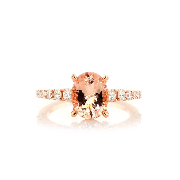 Oval Morganite and Diamond Ring in 14k Rose Gold (9x7mm)