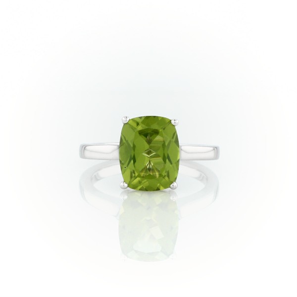 Peridot Cushion Cocktail Ring in 14k White Gold (10x8mm)