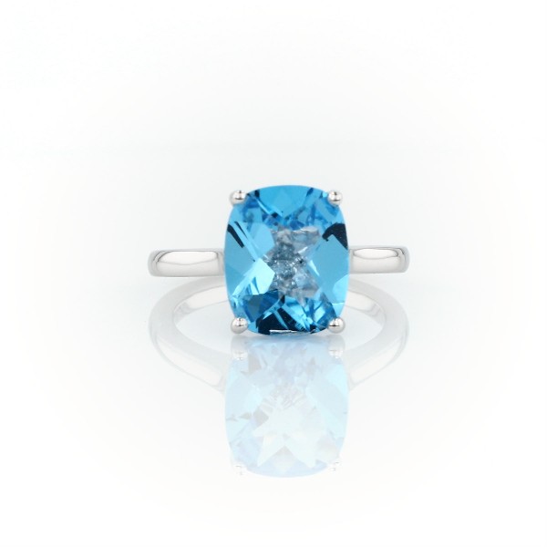 Blue Topaz Cushion Cocktail Ring in 14k White Gold (11x9mm)