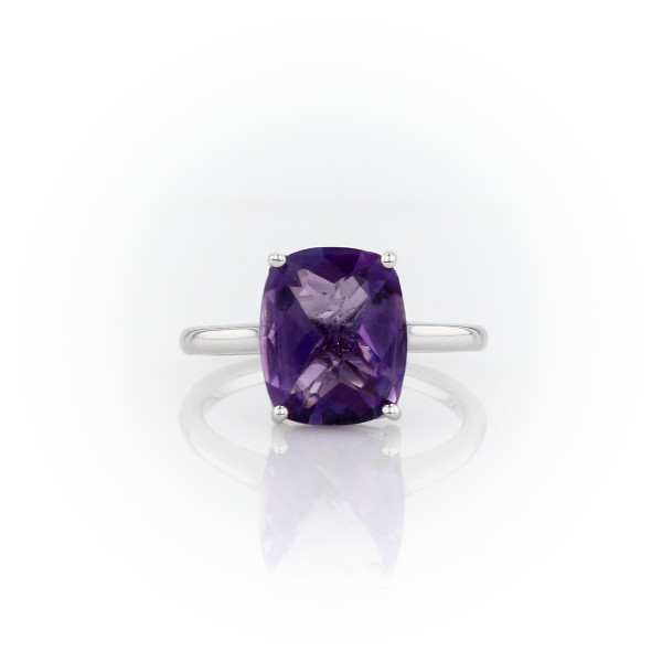 Amethyst Cushion Cocktail Ring in 14k White Gold (11x9mm)