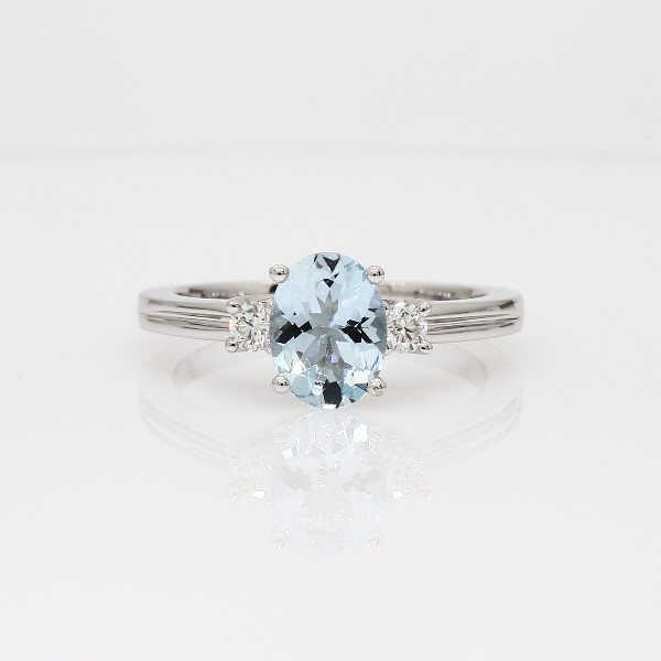 Aquamarine and Diamond Ring in 18k White Gold (8x6mm) | Blue Nile