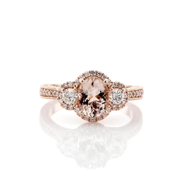 Morganite and Diamond Fashion Ring in 14k Rose Gold