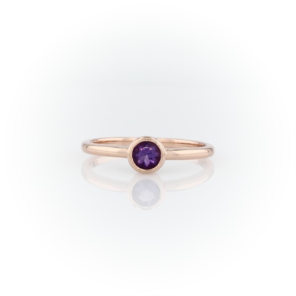 14k 玫瑰金小巧包边镶紫水晶时尚戒指（4 毫米）