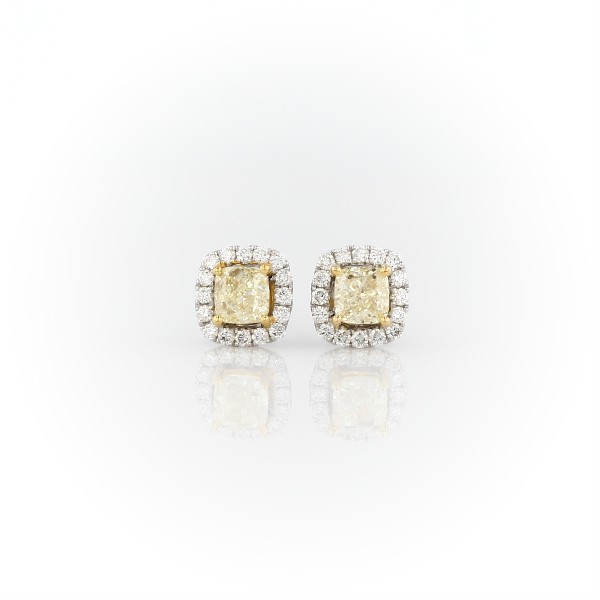 Yellow Diamond Halo Stud Earrings in 14k White Gold (1 ct. tw.)
