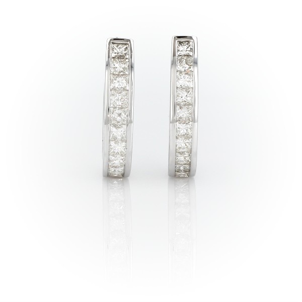 Princess Cut Hoop Diamond Earrings in 18k White Gold (1 1/2 ct. tw.)