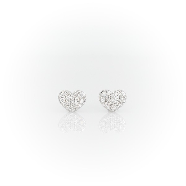 Aretes con forma de corazón de diamantes en oro blanco de 14 k (1/10 qt. total)