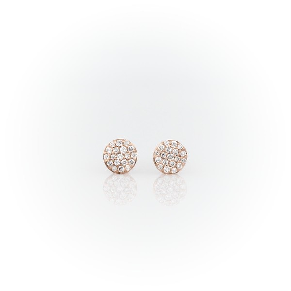 Aretes pequeños de diamantes tipo botón con micropavé en oro rosado de 14 k (1/7 qt. total)