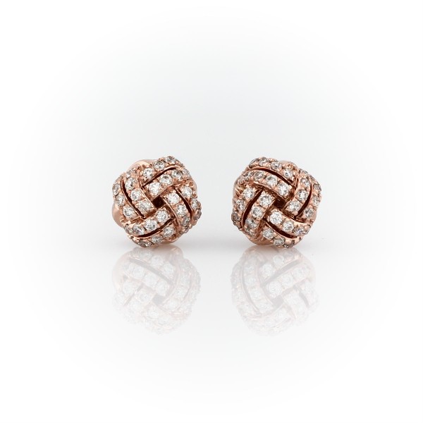 Rose Gold Finish Round Textured Twist Love Knot Stud Earrings 13MM 