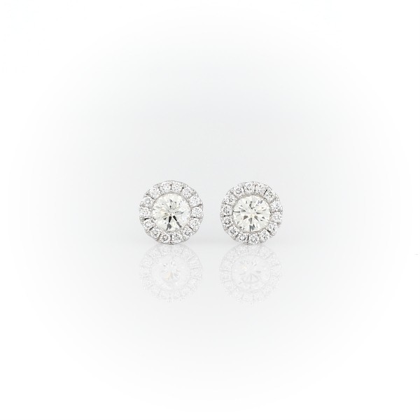 Martini Halo Diamond Earrings in 14k White Gold