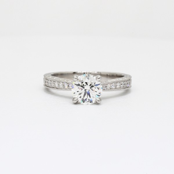 Hand-Engraved Micropavé Diamond Engagement Ring in Platinum (1/6 ct. tw ...