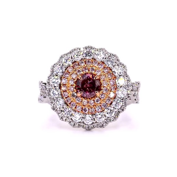 Pink Diamond with Diamond Halos Ring in Platinum and 18k Rose Gold (1.79 ct. tw.)
