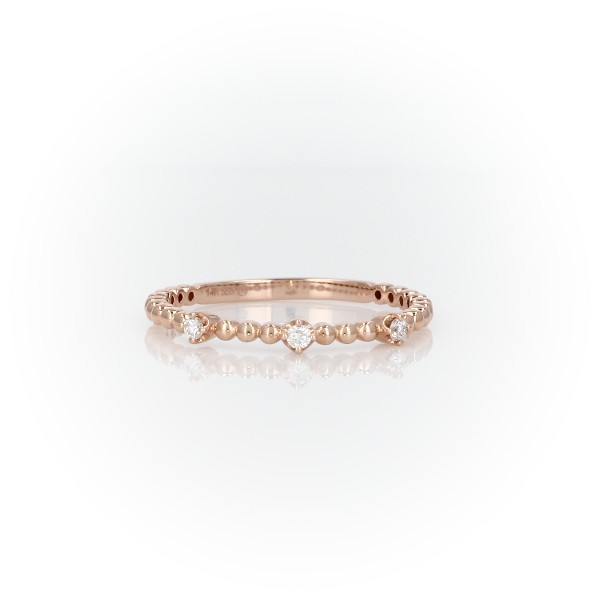 Mini Diamond Beaded Three Stackable Fashion Ring in 14k Rose Gold