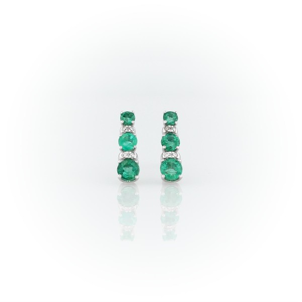 Petite Emerald and Diamond Tower Earrings in 14k White Gold