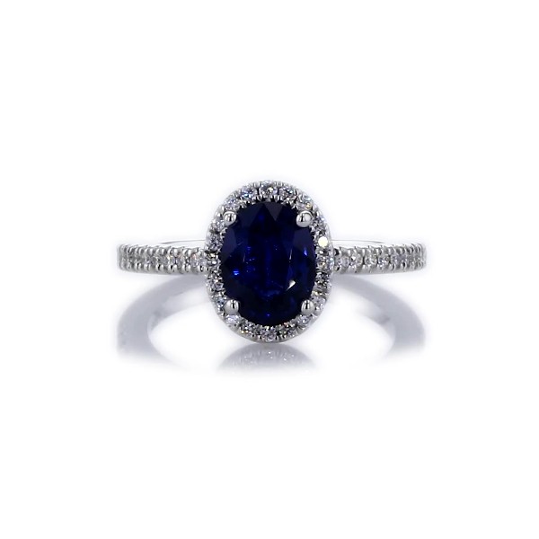 Classic Halo Diamond Engagement Ring with Oval Sapphire in 14k White Gold (8x6mm)
