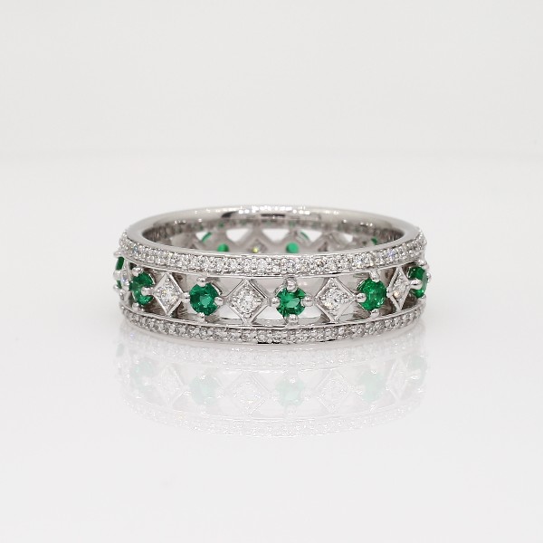 Gala Emerald and Diamond Eternity Ring in 18k White Gold | Blue Nile