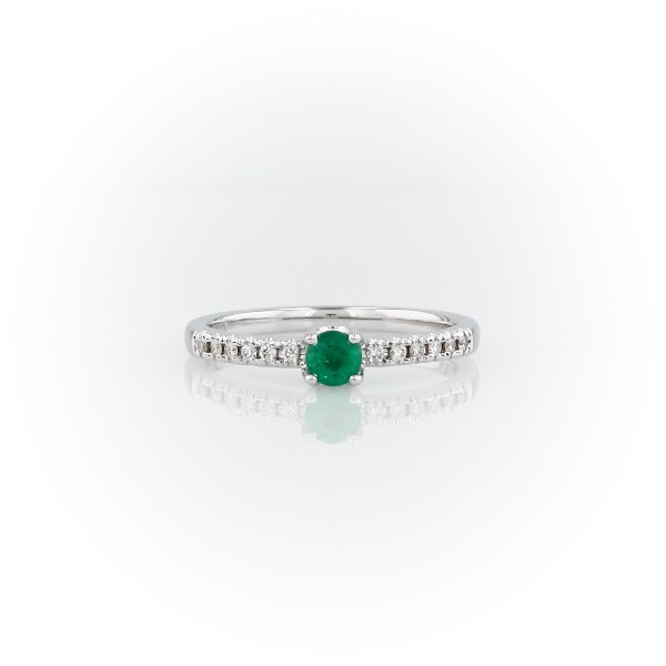 小巧祖母绿 14K 白金镶钻叠戴戒指（3.5 毫米）
