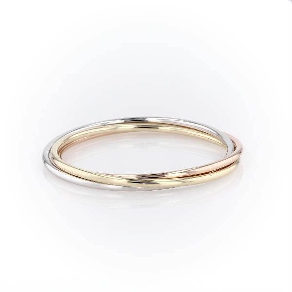 Trio Bangle Bracelet in 14k Yellow, White and Rose Gold