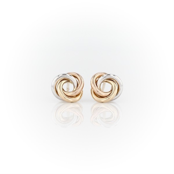 Petite Love Knot Earrings in 14k Tri-Color Gold