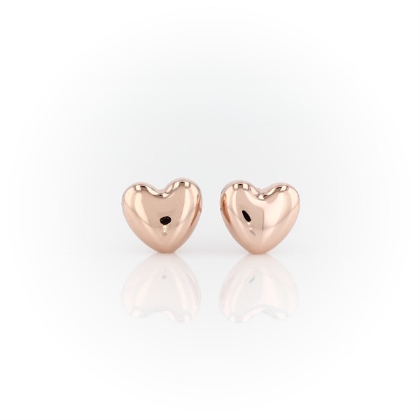 Puff Heart Stud Earrings in 14k Rose Gold 