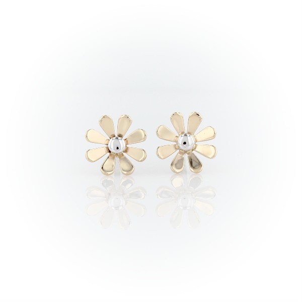 Daisy Stud Earrings in 14k Yellow and White Gold