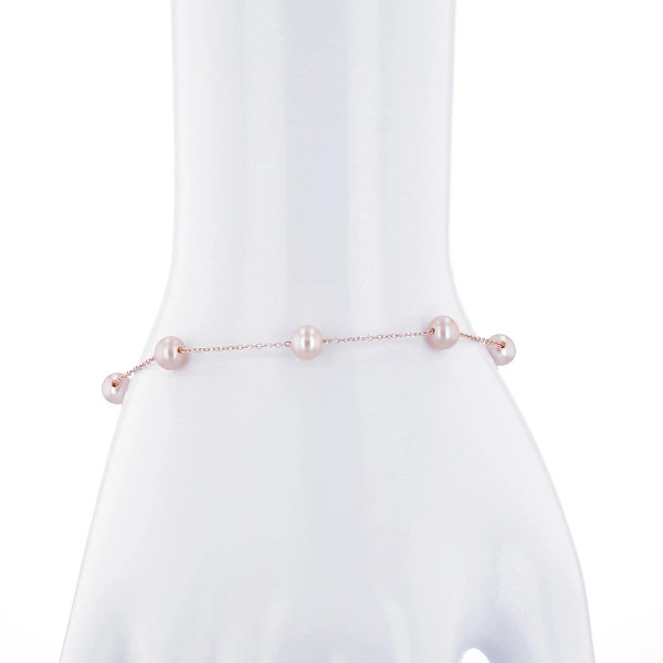 Brazalete flotante “Tin Cup” enhebrado con perlas rosadas cultivadas en agua dulce en oro rosado de 14 k (5,5 mm)