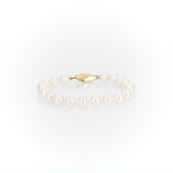 Classic Akoya Cultured Pearl Bracelet in 18k Yellow Gold (6.5-7.0mm)