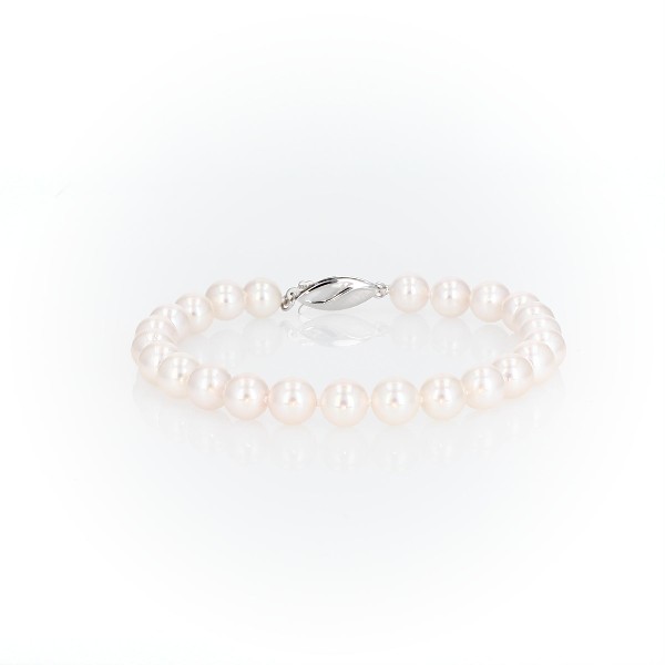 Classic Akoya Cultured Pearl Bracelet in 18k White Gold (7.0-7.5mm)