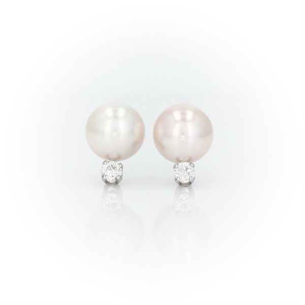 Classic Akoya Cultured Pearl and Diamond Stud Earrings in 18k White Gold (8.0-8.5mm)	