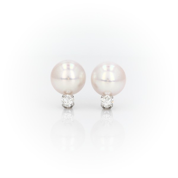 Premier Akoya Cultured Pearl and Diamond Stud Earrings in 18k White Gold (8.0-8.5mm)