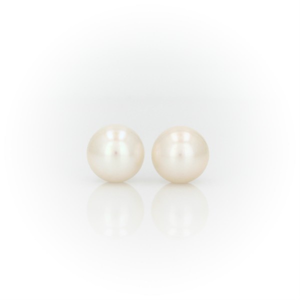 14K White Gold 8.0-9.0mm High Luster White Freshwater Cultured Pearl Necklace 18” and Earrings Set 